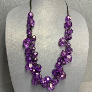 Chunky Ribbon Tie Necklace 28 In Faceted Purple Bead Elegant Boho Bold Statement
